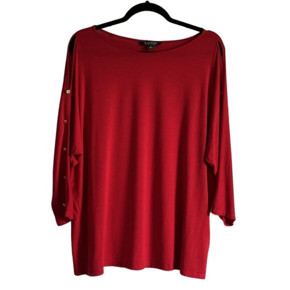 Lauren Ralph Lauren Womens  Red Button Detail Sleeve Top XL Valentines Day - Picture 1 of 8